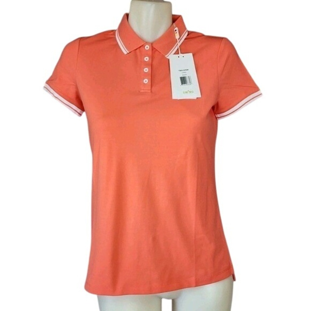 Swing‎ Control Polo Shirt Womens XS Coral Striped Trim Golf Activewear Golfcore